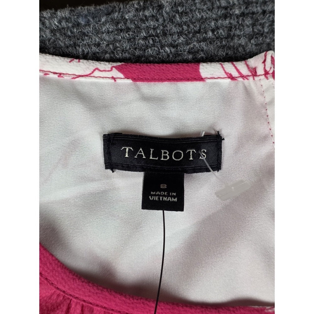 TALBOTS NWT Crepe Floral Blouson Lined Keyhole Flounce Dress Size 8 Pink - Picture 7 of 12